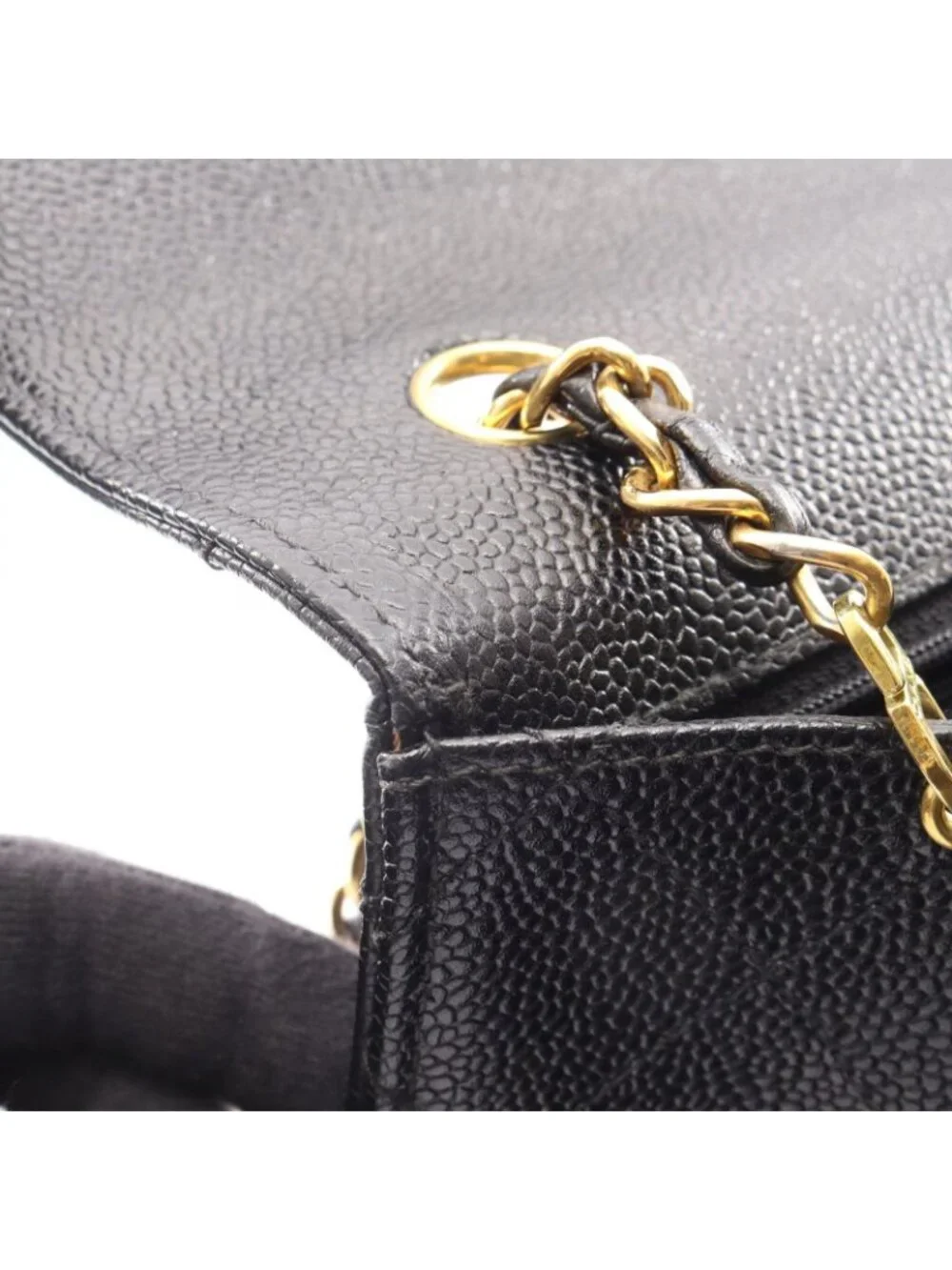 Chanel Shoulder Bag Quilted Black Caviar Leather Chain